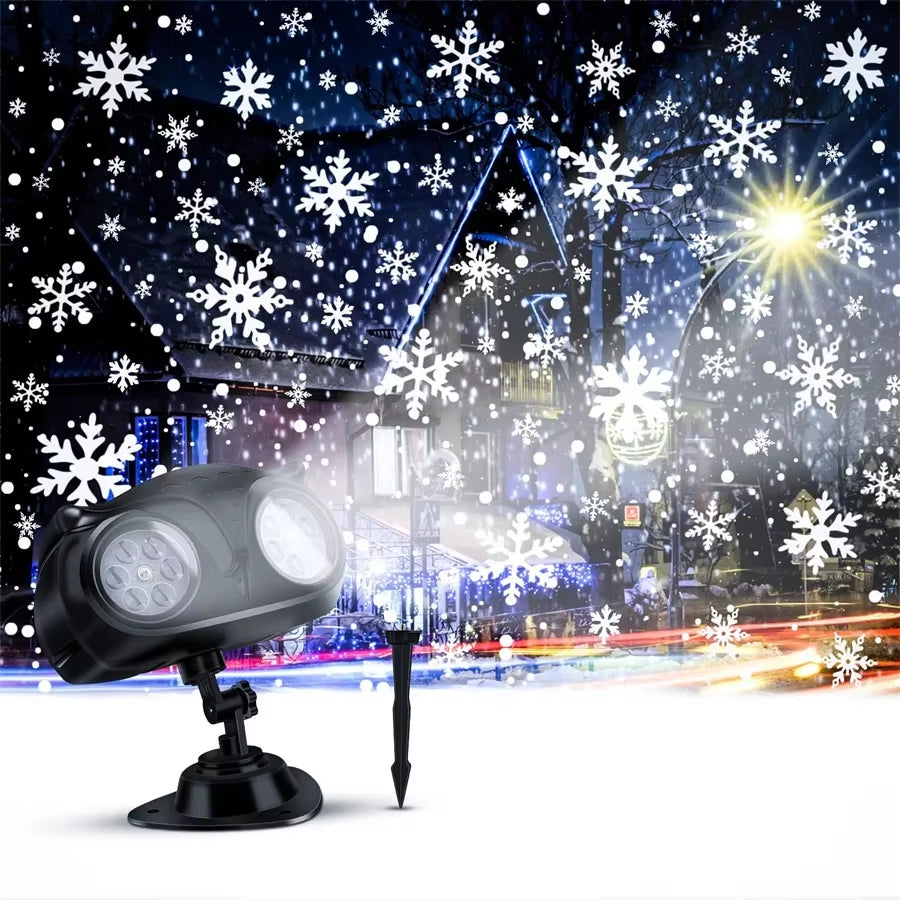 2024 Upgraded Snowflake Christmas Light Projector Outdoor Dual Head Christmas Snowfall Projection Spotlight for Garden Decor